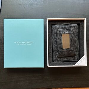 Black RFID wallet with magnetic money clip with Box.  Includes engraving plates.